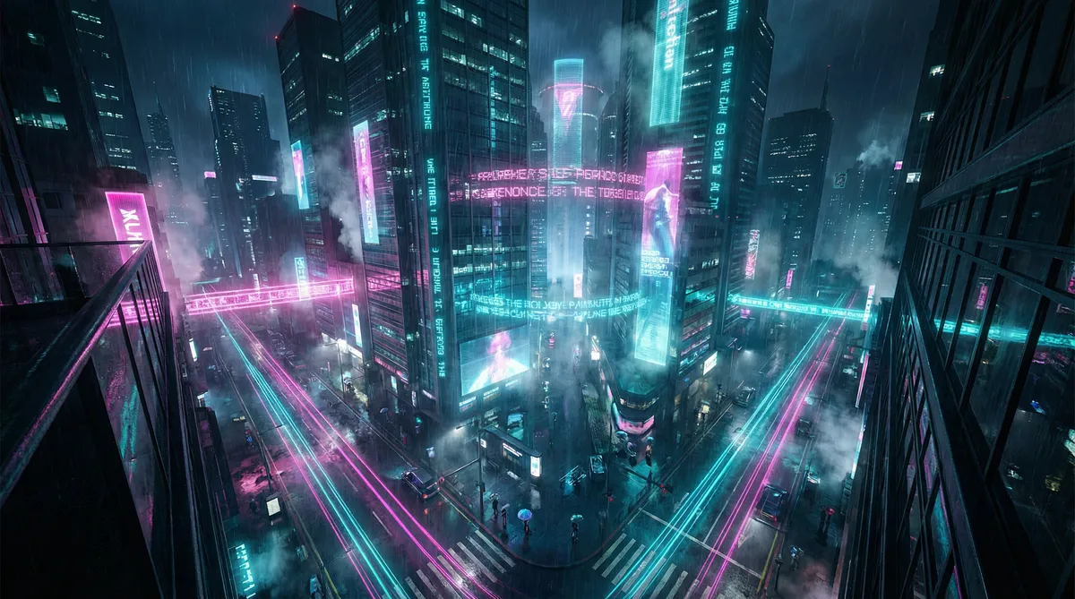 贝伦 罗德里格斯 竖屏短剧平台首页背景 - 赛博朋克都市夜景
